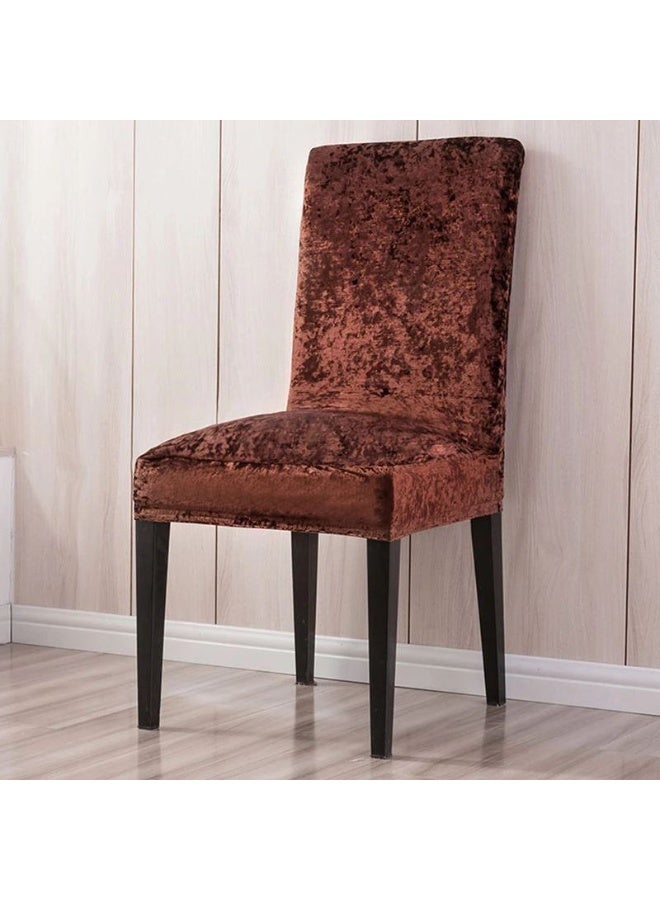 Velvet Dining Cair Cover (6 Pieces) Brown - Image 1